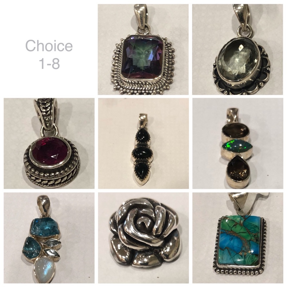 Sterling Silver Multi-Color Gemstone Pendant Collection - Choice 1-8